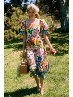 NWT Floral Border Printed Garden Carnival Bloom Midi Dress Size S